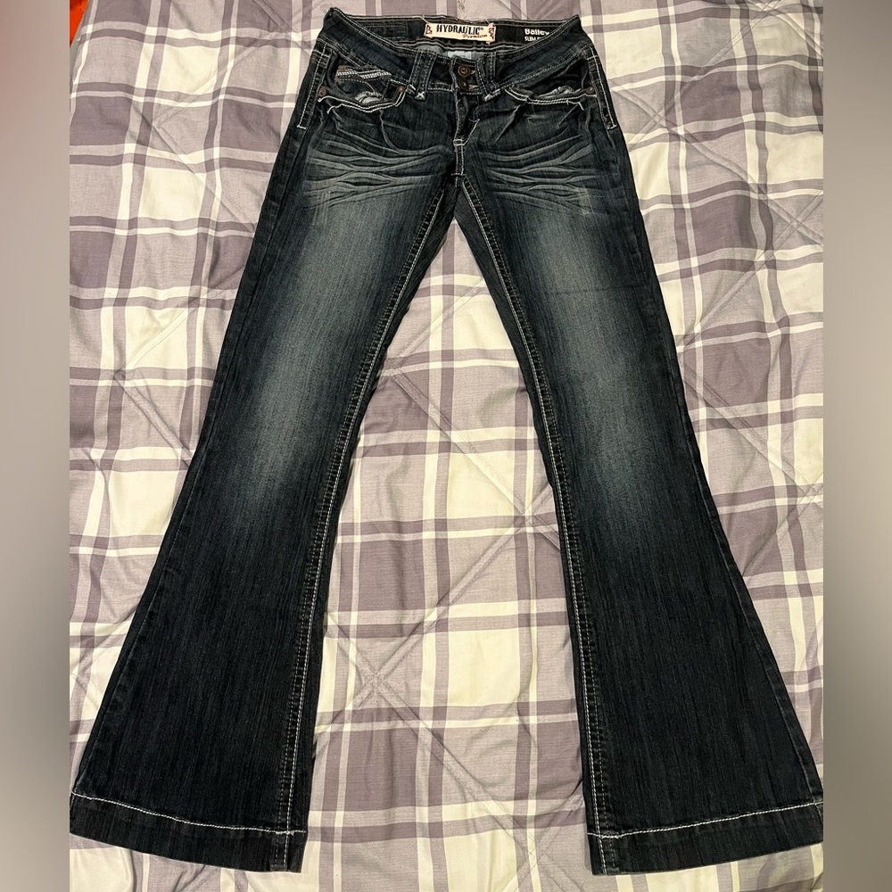 Hydraulic Jeans Womens 7/8 Bailey Low Rise Embellished Pockets Stretch Denim